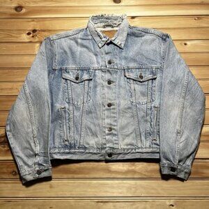 Vintage 80s Levi's Men's Trucker Denim Jacket USA Size Medium Distressed Faded